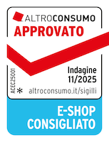 Sigillo Altroconsumo “Approvato” per e-shop, consigliato dopo valutazione 11/2025.